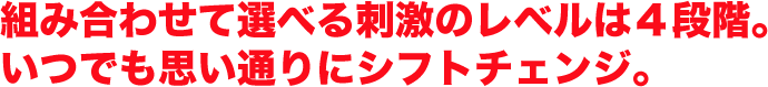 組み合わせて選べる刺激のレベルは４段階。いつでも思い通りにシフトチェンジ。